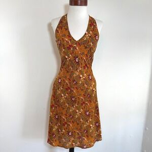 VTG Chapati Design Psychedelic Halter Dress Orange Retro Mod Festival Hippie S